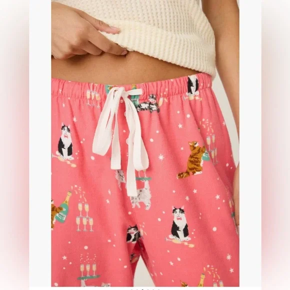 NWT PJ Salvage🥂😸”Let's Get Fizzical”😸🥂Cat Print Flannel Pants Sm - Picture 1 of 5